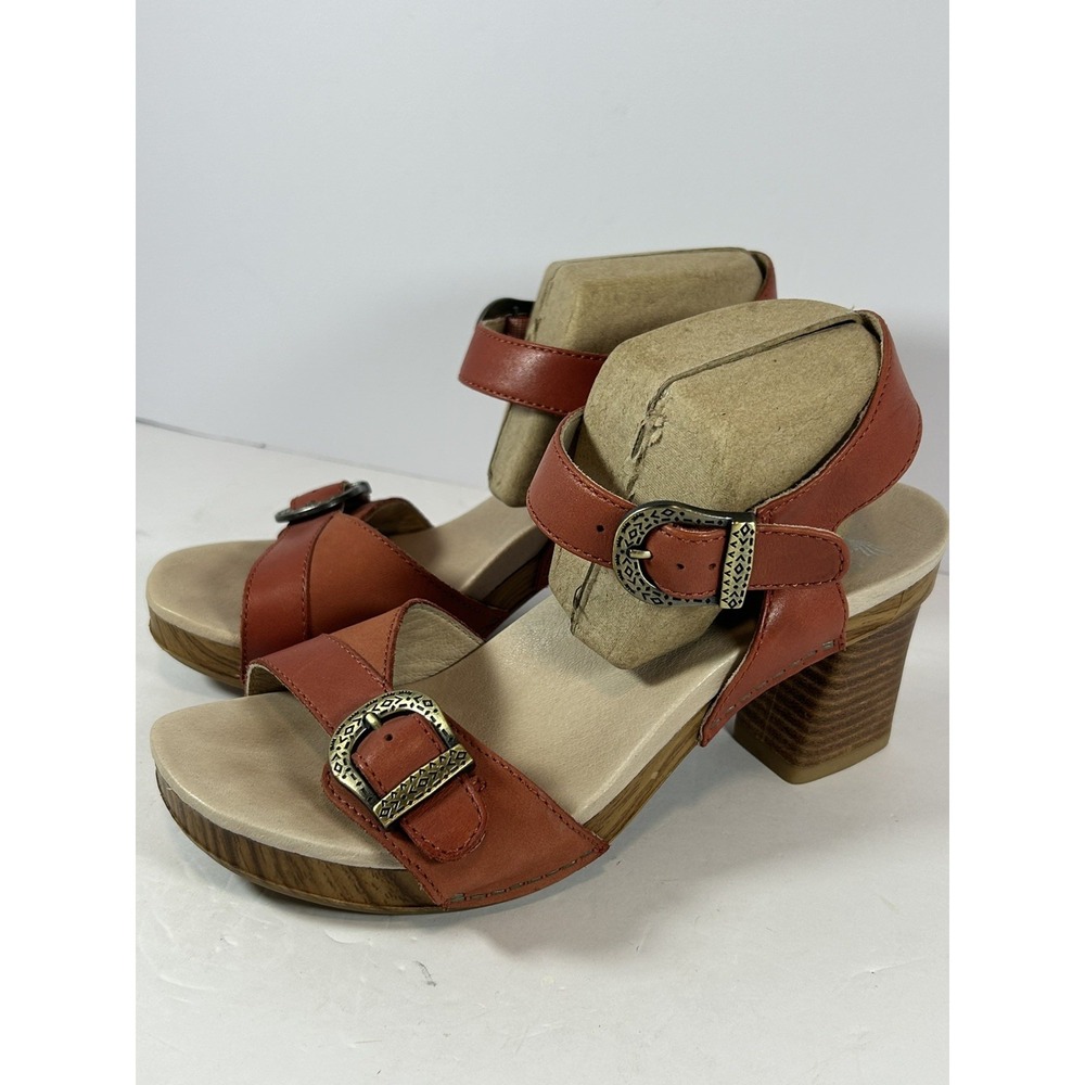 Dansko Women's Anna Sandals Coral Burnished Calf Size 37 buckle wedge